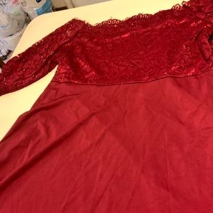Burgundy dress with lace bodice